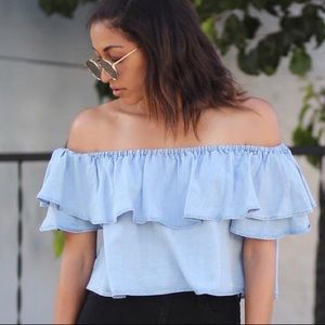 Zara Off-The-Shoulder Flounce Trim Top